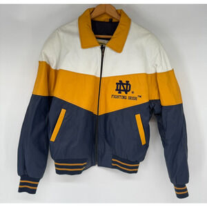 VTG College Phase Varsity Jacket Mens L Yellow Notre Dame Fighting Irish Leather